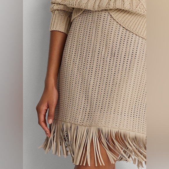 Lauren Ralph Lauren Dresses & Skirts - Lauren Ralph Lauren Fringe-Trim Woven Leather Pencil Skirt